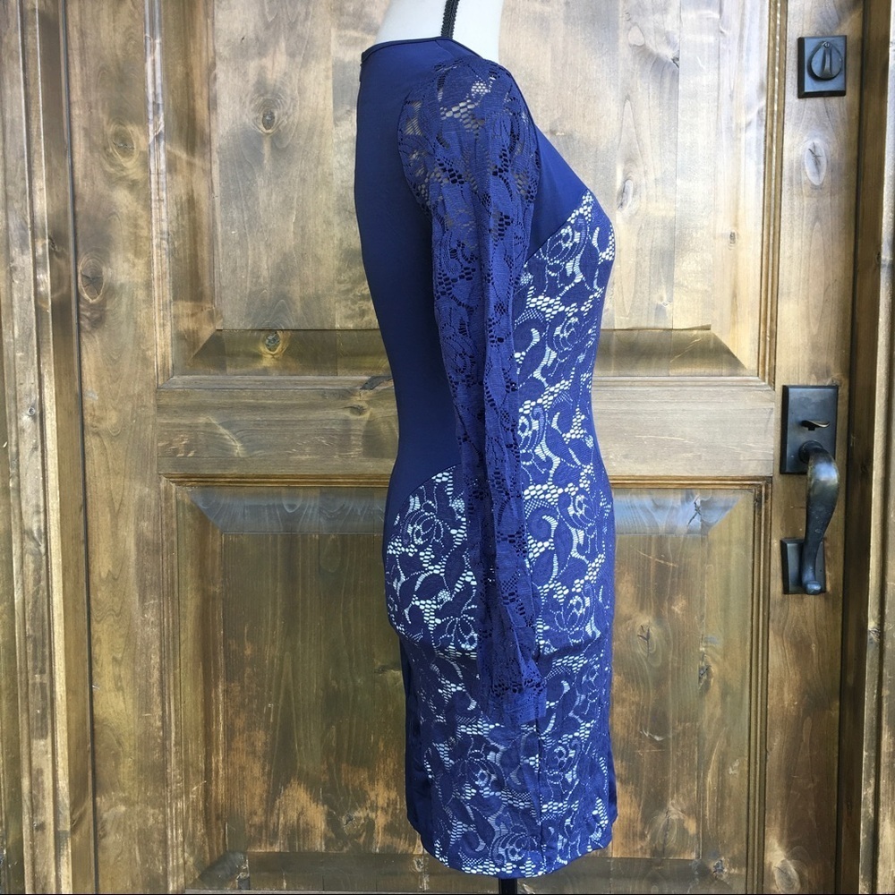 Navy lace long sleeved mini dress - Picture 3 of 8